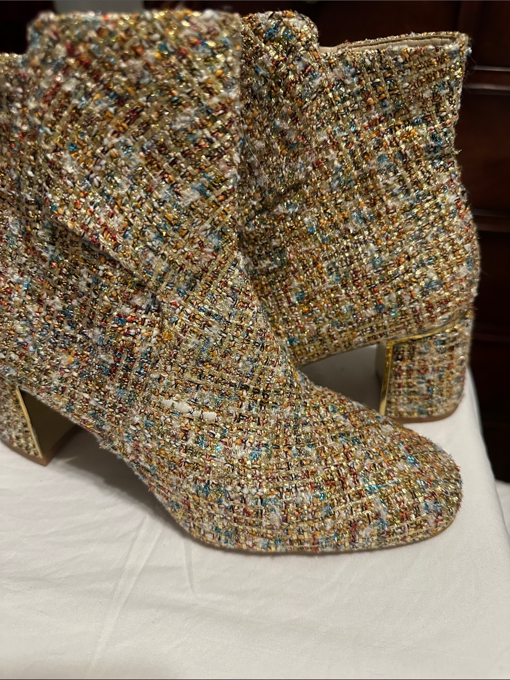 Multicolor Tweed Ankle Boots with Block Heel - Women's Booties
